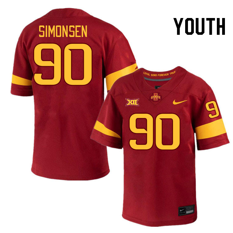 Youth #90 Braden Simonsen Iowa State Cyclones College Football Jerseys Stitched-Cardinal